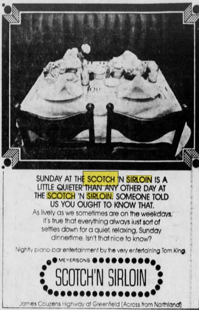 Scotch and Sirloin - May 1974 Ad